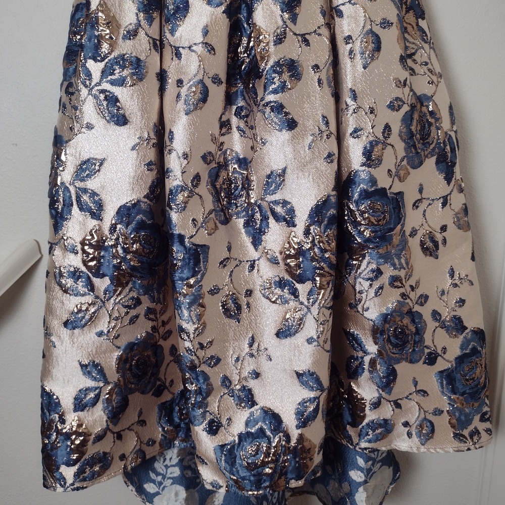 R&M Richards NWT Metallic Floral Brocade High Low Midi Dress Navy Size 12 - Picture 12 of 16